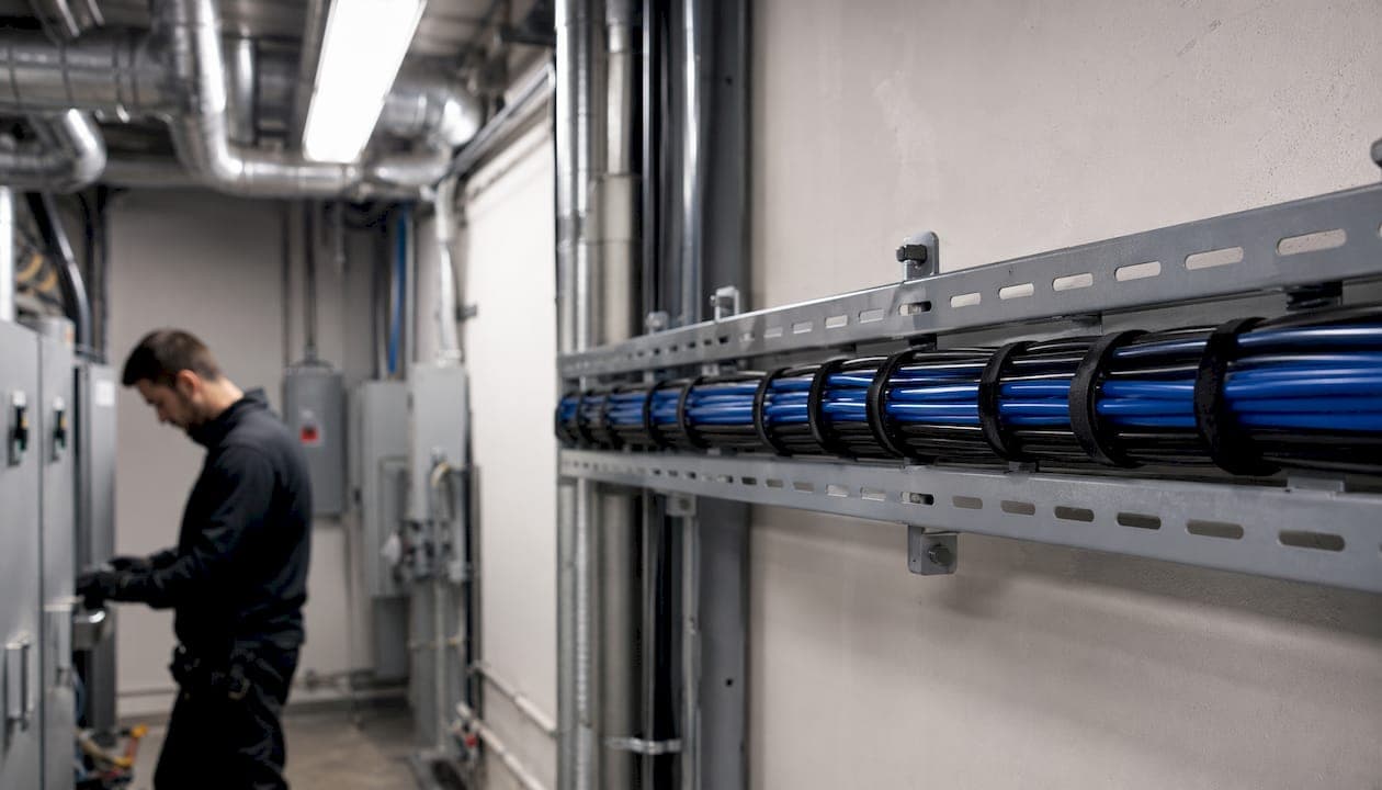 Low voltage cables crossing power conduit at 90 degrees in ceiling