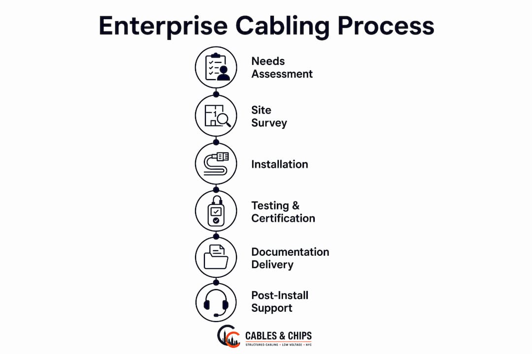 Infographic showing enterprise cabling process steps