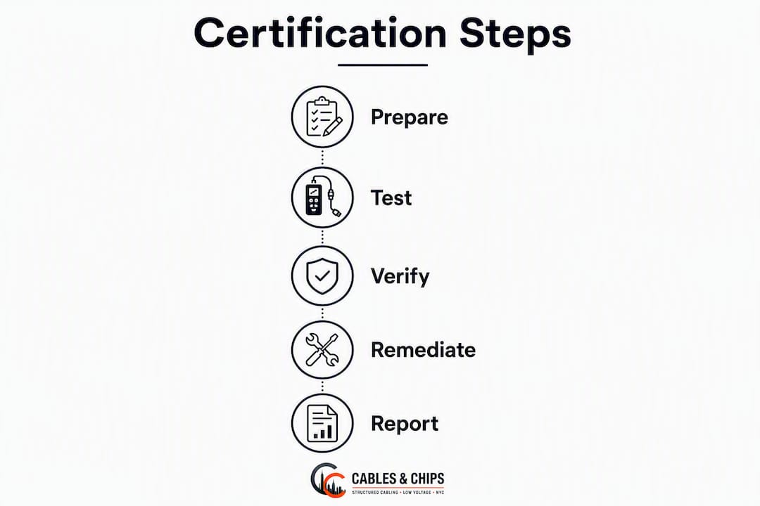 Infographic showing cable certification process steps