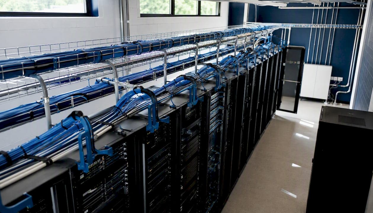 Commercial telecom room with cable racks