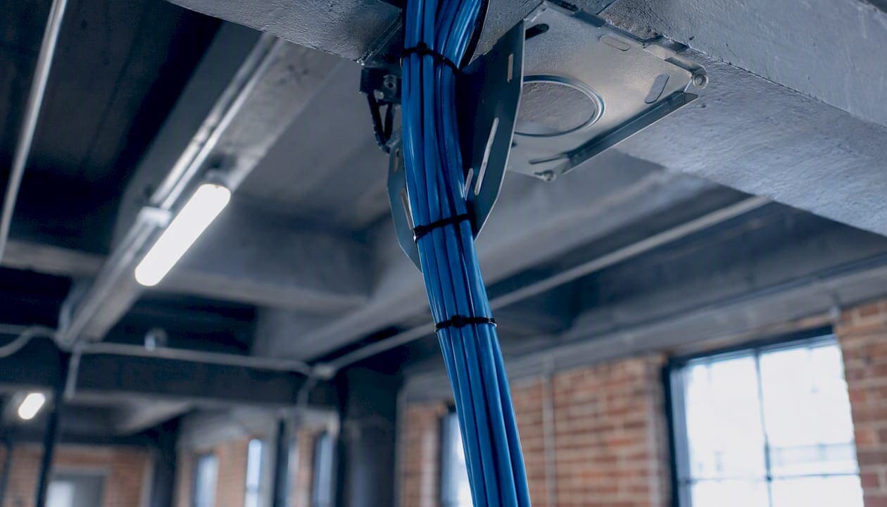 Dual Cat6A cable drops near wireless access point mount