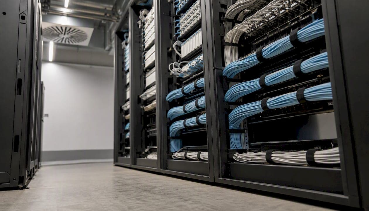 Telecom room cable rack with cooling vent