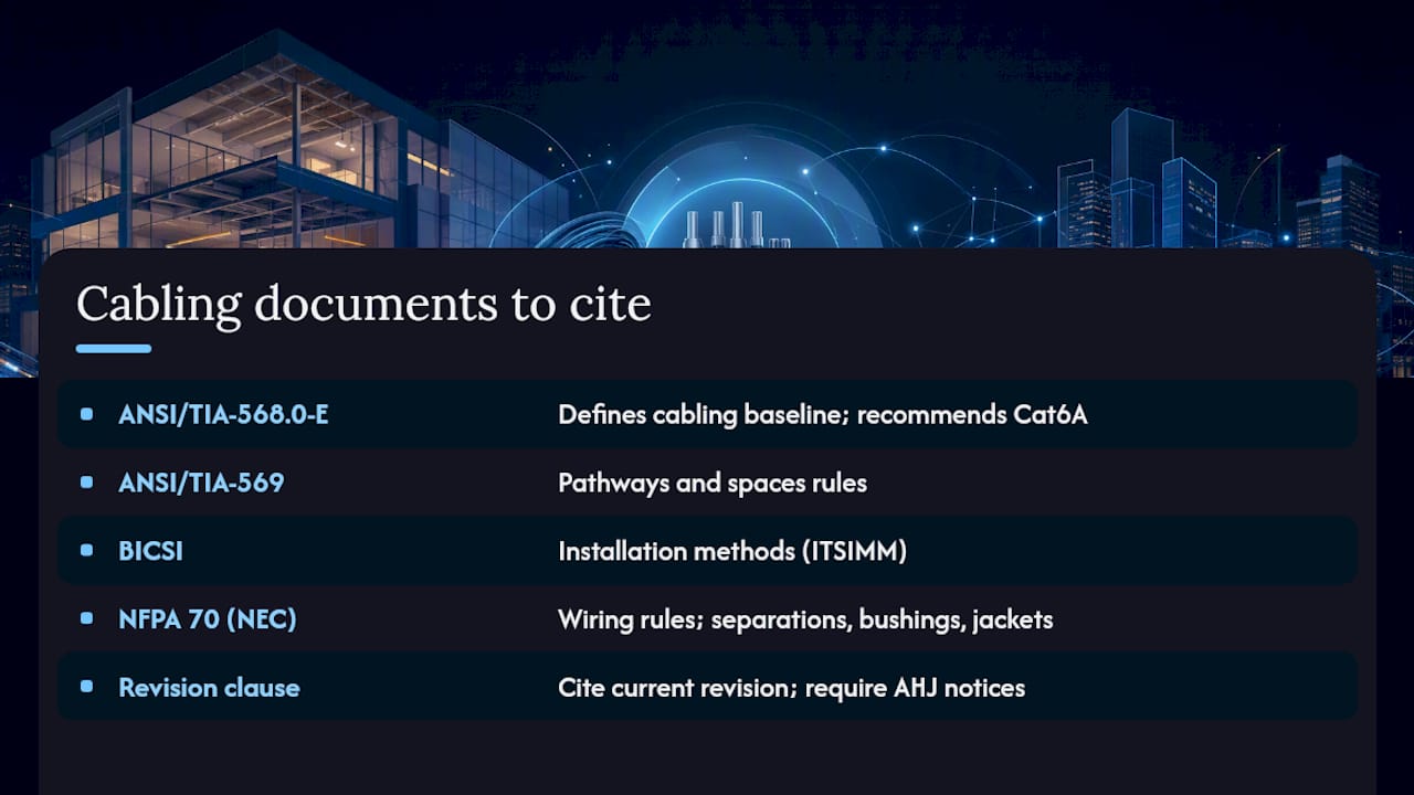 Specify Cabling Standards for Commercial Renovation: Which Documents to Reference — overview diagram