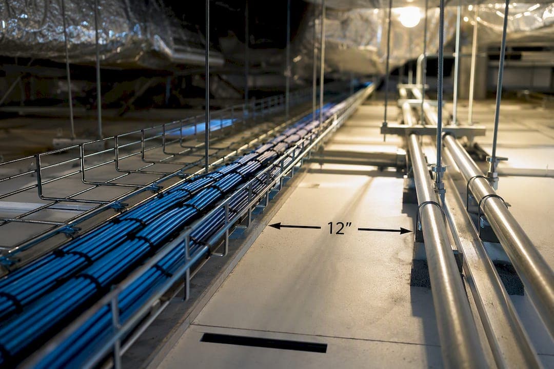 AV cables separated from power conduits in ceiling