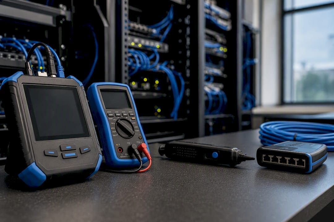 CCTV cable testing tools laid out