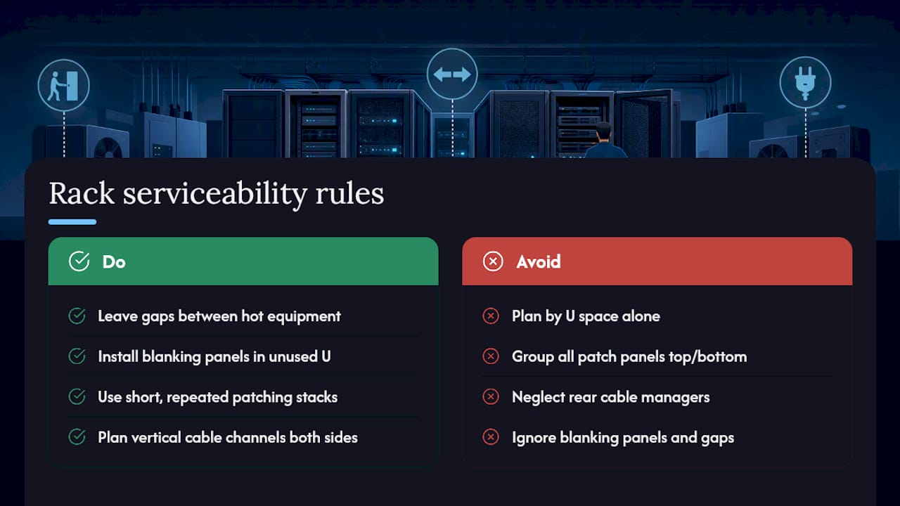 Diagram of rack airflow and cable routing best practices