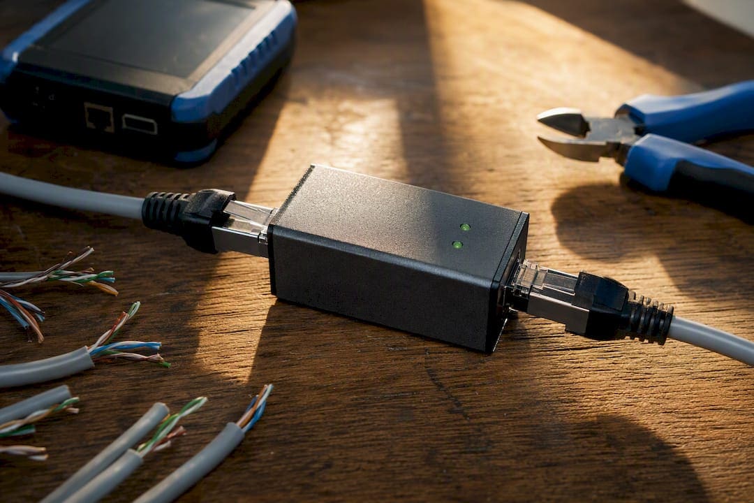 USB-C Cat6 extender with connectors close-up