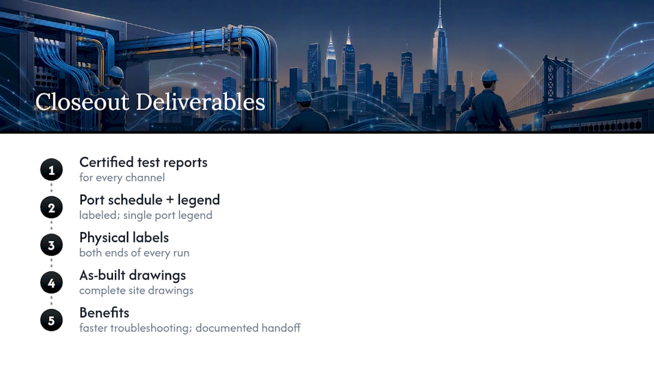 Four structured cabling closeout deliverables