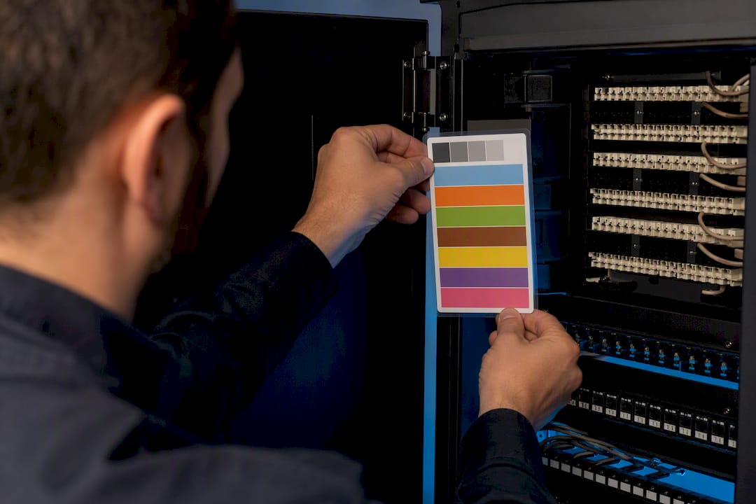 Reference card posted inside patch panel
