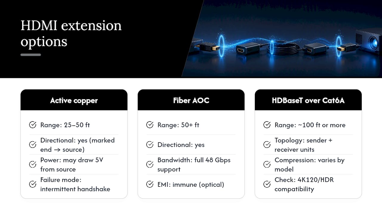 How to Extend HDMI Beyond Passive Copper's Reliable Range — overview diagram