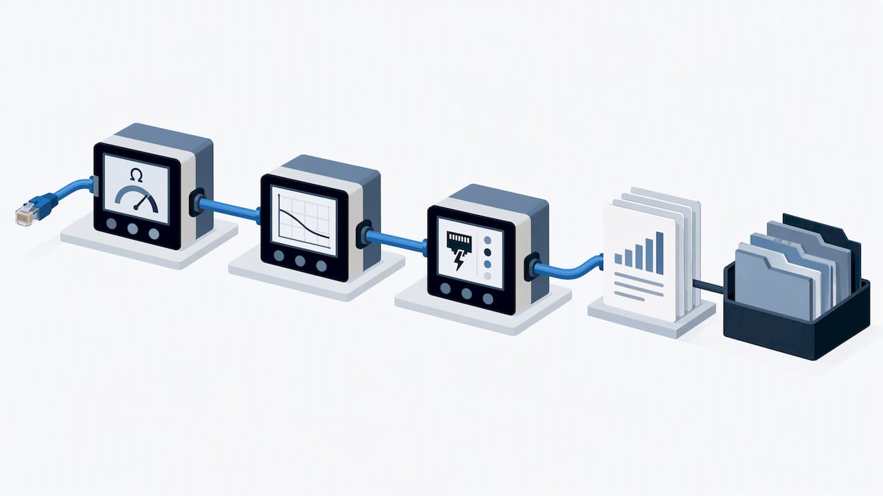 PoE link testing and documentation workflow