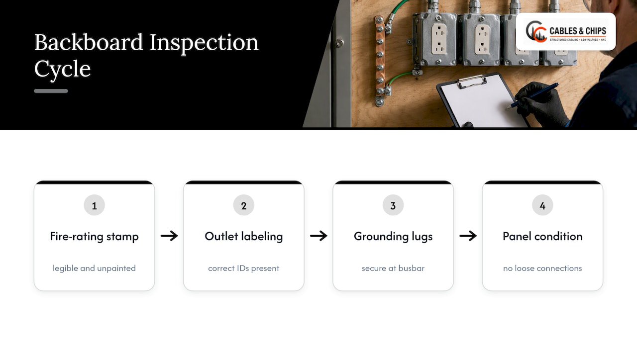 Four-part telecom backboard inspection cycle