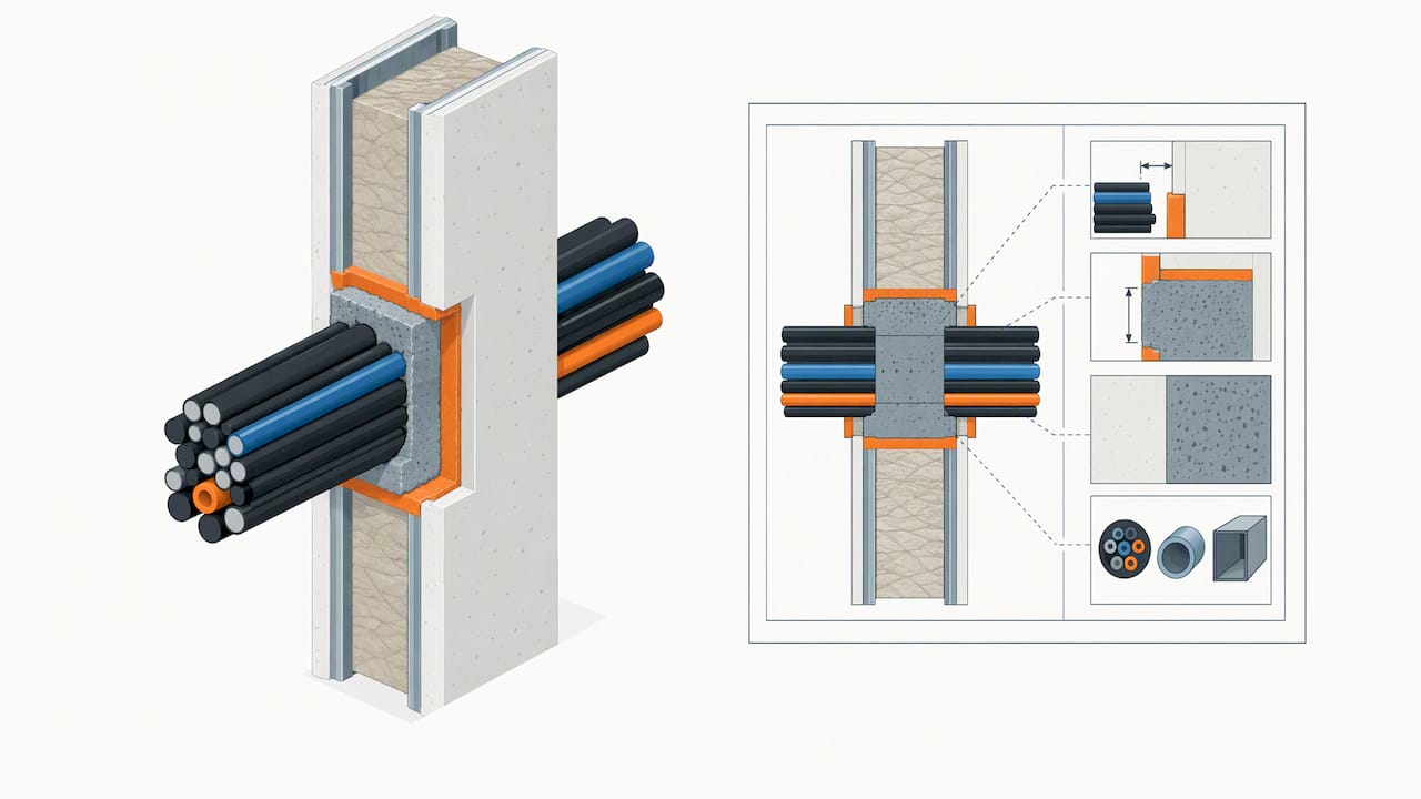 Tested firestop assembly matched to cable penetration