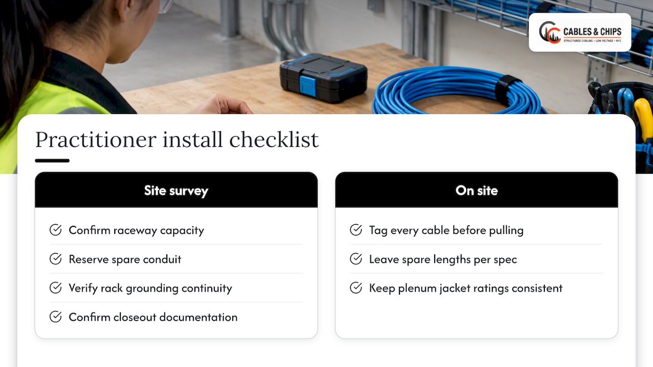 Practitioner notes from Cables & Chips: applied tips for successful Division 28 installs — overview diagram
