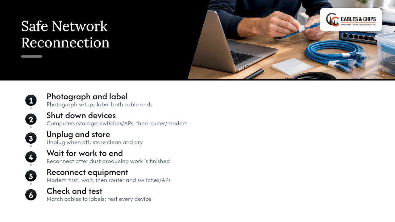 Network equipment shutdown and reconnection sequence