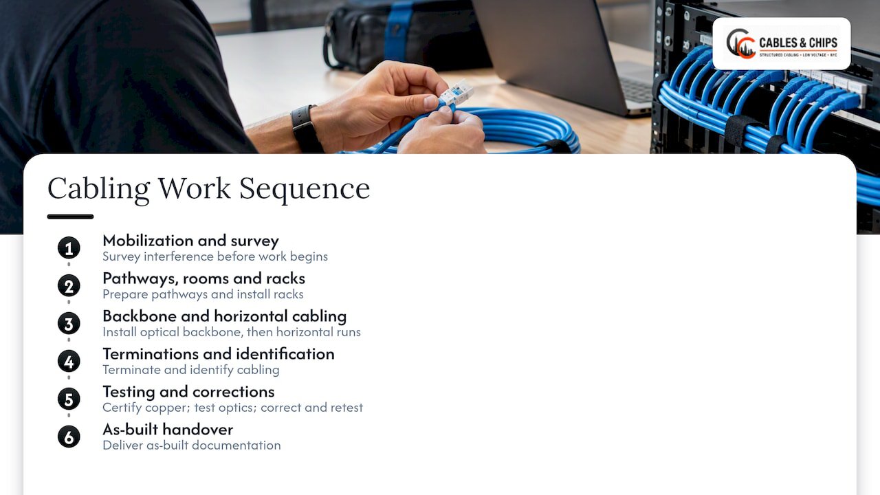 Ordered stages of a structured cabling upgrade