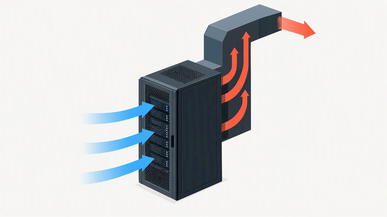 Cool air entering rack as warm air exits